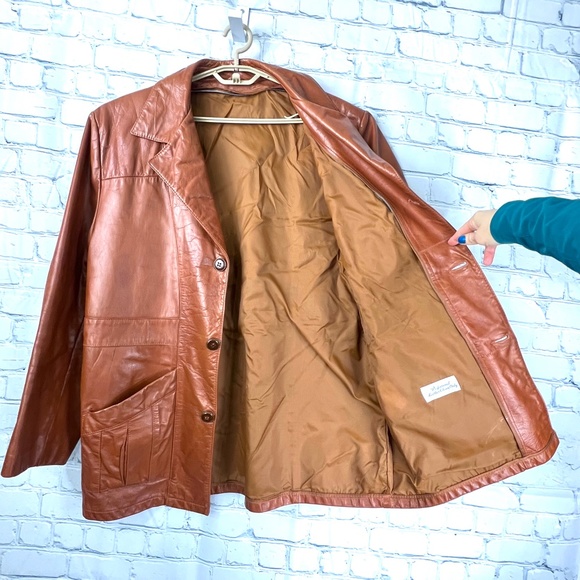 🚫🚫🚫SOLD! VINTAGE |•Tobacco Color Retro Leather Jacket•| - Picture 7 of 12